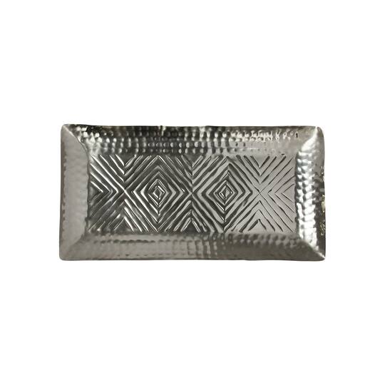 Hello Honey® 20" Antique Silver Finish Decorative Aluminum Tray with Geometric Design